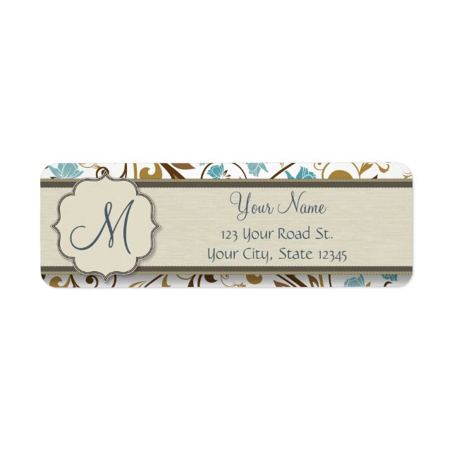 Blue and Brown Floral Vine Pattern with Monogram (Front)