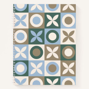 Blue and Brown Geometric Tile Mosaic Pattern Notebook