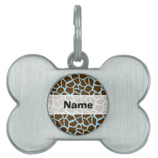Blue and Brown Giraffe Animal Print Pet ID Tag