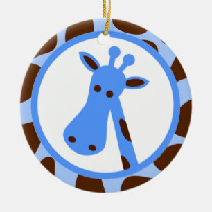 Blue and Brown Giraffe Spots and Giraffe Head Ceramic Tree Decoration
