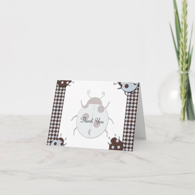 Blue and Brown Ladybug Thank You Card (Front)