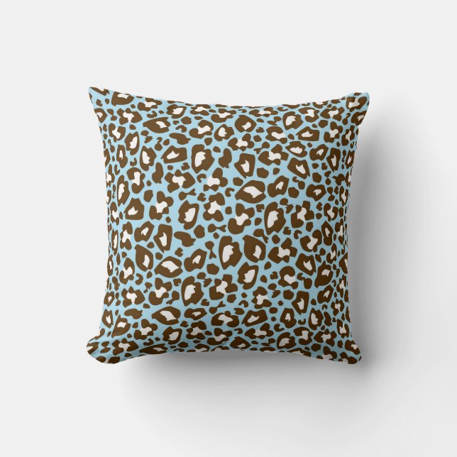 Blue and Brown Leopard Spotted Animal Print Cushion (Front)