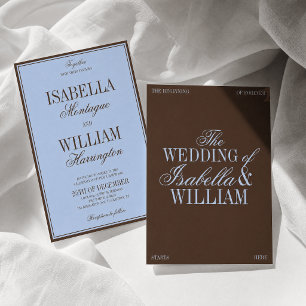 Blue and Brown Luxury Old Money Wedding Invitation