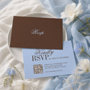 Blue and Brown Luxury Old Money Wedding RSVP Card