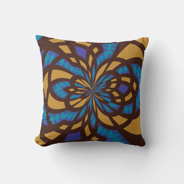 Blue and Brown Mosaic Abstract Art Cushion (Front)