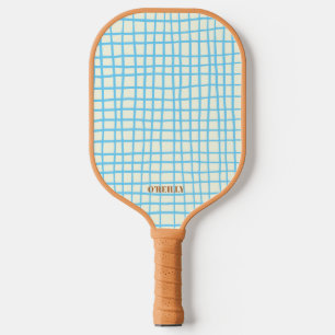 Blue and Brown Net Pattern Modern Monogram  Pickleball Paddle