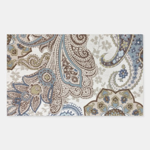 Blue and Brown Paisley Pattern Rectangular Sticker