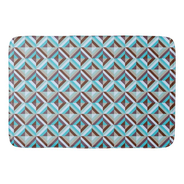 Blue and Brown Patchwork Quilt Pattern Bath Mat (Front)