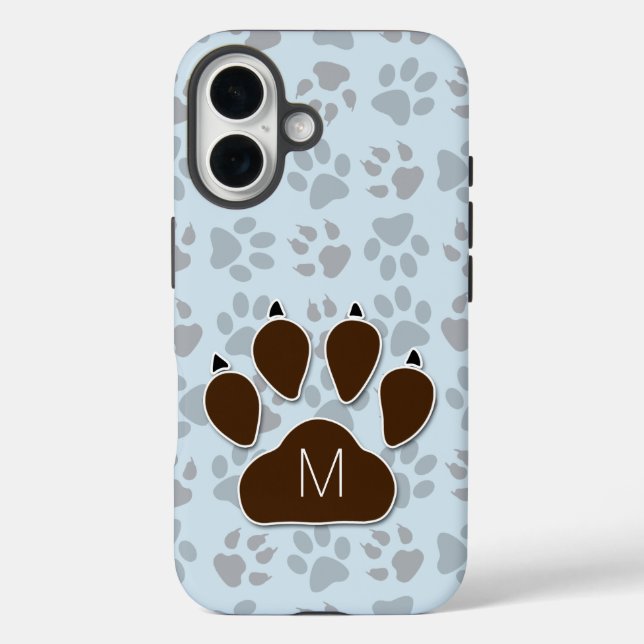 Blue and Brown Paw Prints with Monogram Case-Mate iPhone Case (Back)