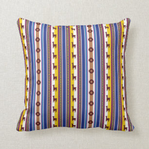 Blue and brown peruvian Llama Pattern Cushion