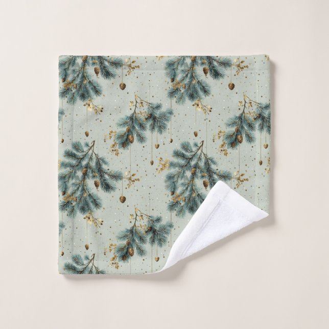 Blue and Brown Pinecone Winter Pattern Bath Towel Set (Wash Cloth)
