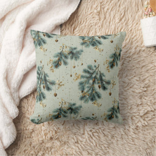 Blue and Brown Pinecone Winter Pattern Cushion
