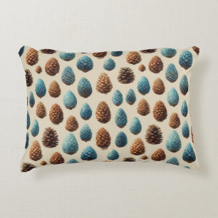 Blue and Brown Pinecone Winter Pattern Decorative Cushion