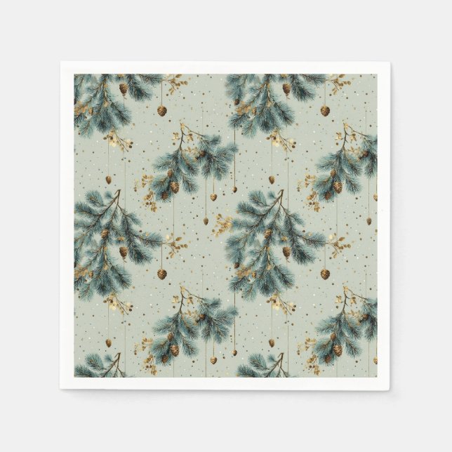 Blue and Brown Pinecone Winter Pattern Napkin (Front)