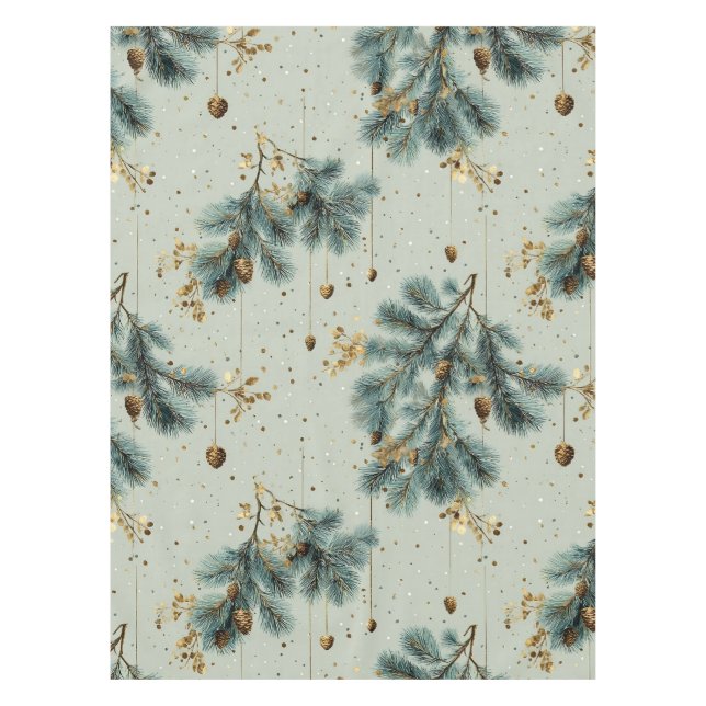 Blue and Brown Pinecone Winter Pattern Tablecloth (Front)