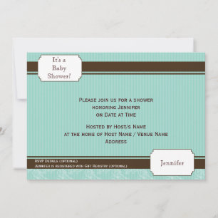Blue and Brown Pinstripe Baby Shower Invitation