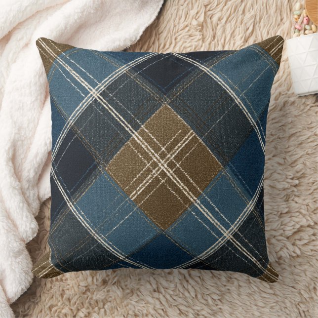 Blue And Brown Plaid Cushion (Blanket)