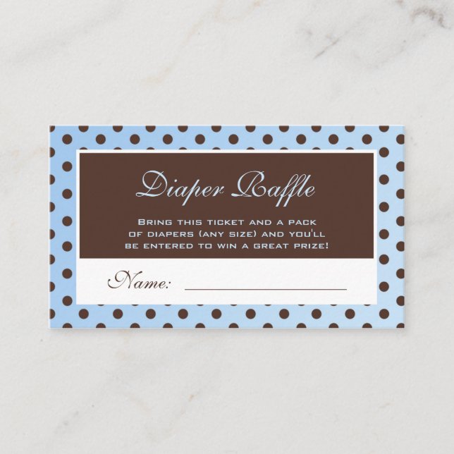 Blue and Brown Polka Dot Diaper Raffle Ticket Enclosure Card (Front)
