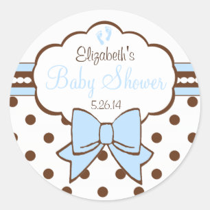 Blue and Brown Polka Dots-Baby Shower Classic Round Sticker