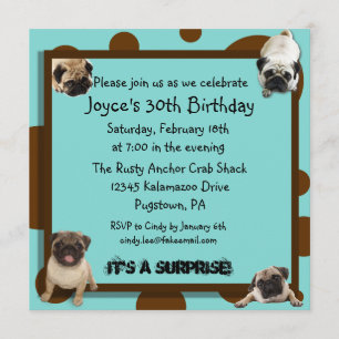 Blue and Brown Pug Invitations