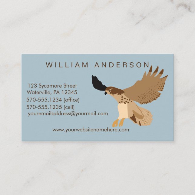 Blue and Brown Red-Tailed Hawk Custom Business Card (Front)