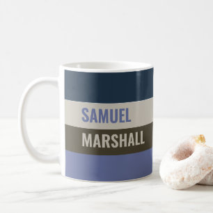 Blue and Brown Stripes Pattern Personalised Coffee Mug