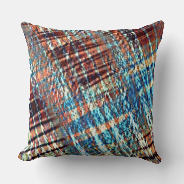 Blue and brown strokes rustically crossed in silky cushion (Front)