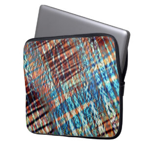 Blue and brown strokes rustically crossed in silky laptop sleeve
