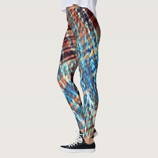Blue and brown strokes rustically crossed in silky leggings (Left)