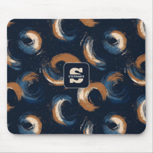 Blue and Brown Swirl Circle on Dark Background Mouse Mat