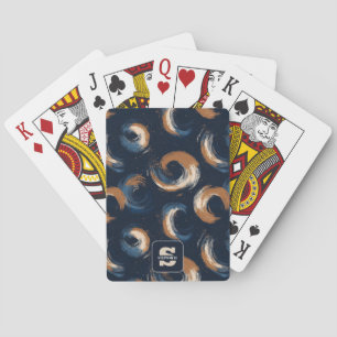 Blue and Brown Swirl Circle on Dark Background Playing Cards