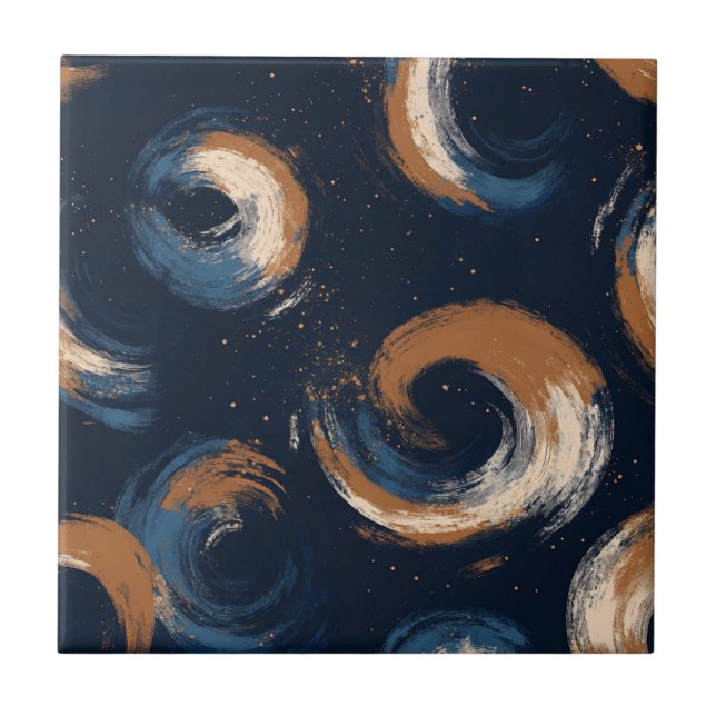 Blue and Brown Swirl Circle on Dark Background Tile (Front)