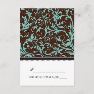 Blue and Brown Swirl Folding Tent  Place Card