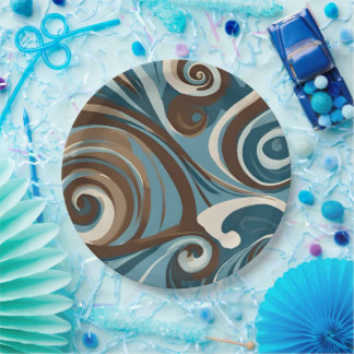 Blue and Brown Swirl Paper Plate