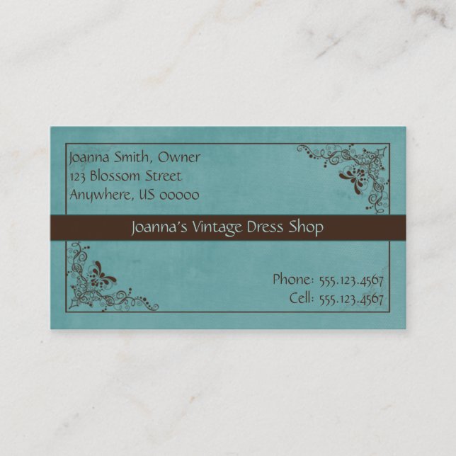 Blue and Brown Swirl Vintage Business Card (Front)