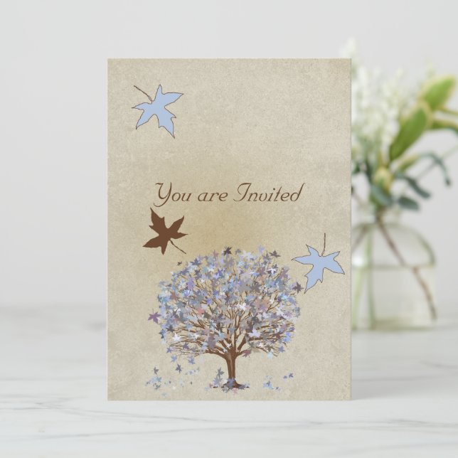 Blue and Brown Tree Wedding Invitation #2 (Standing Front)