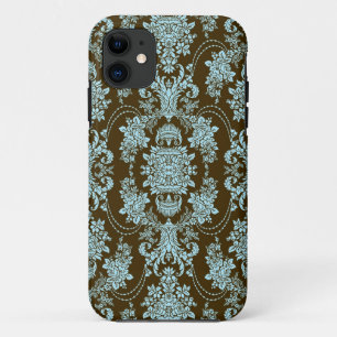 Blue And Brown Vintage Baroque Floral Pattern iPhone 11 Case