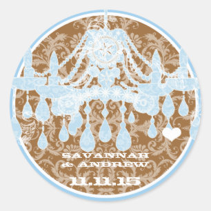 Blue and Brown Vintage Damask Chandelier Stickers