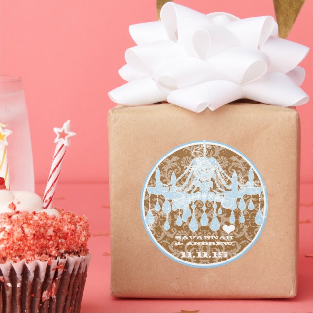 Blue and Brown Vintage Damask Chandelier Stickers (Party)