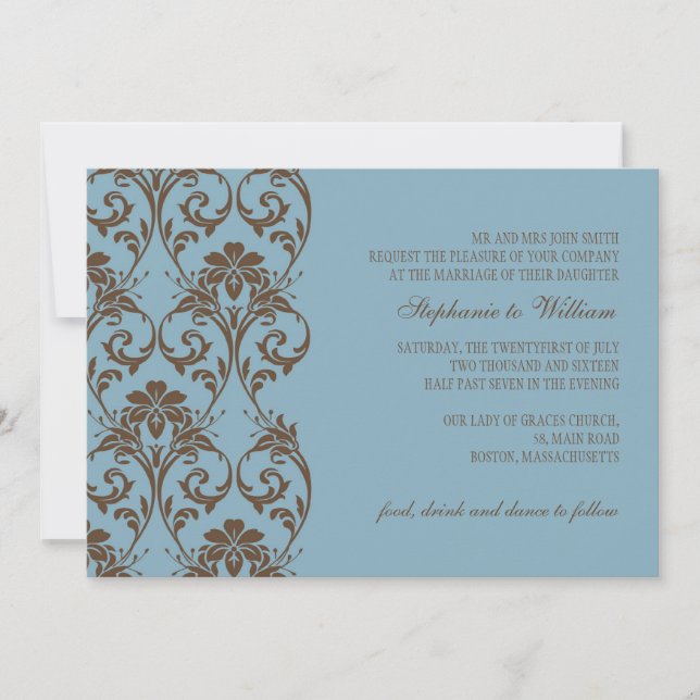 Blue and Brown Vintage Wedding Invitation (Front)