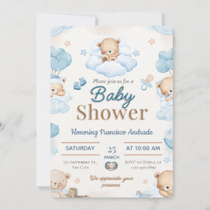 Blue and Brown Watercolor Baby Shower Invitation