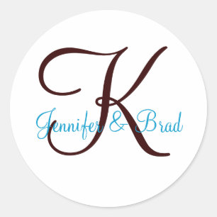 Blue and Brown Wedding Monogram Custom Sticker