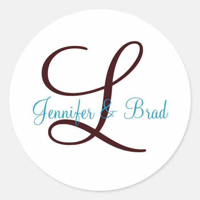 Blue and Brown Wedding Monogram Custom Sticker (Front)