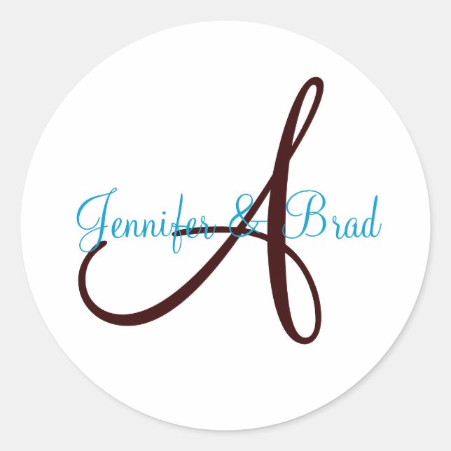 Blue and Brown Wedding Monogram Custom Sticker (Front)