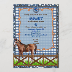 Blue and Brown Western Horse Invitation
