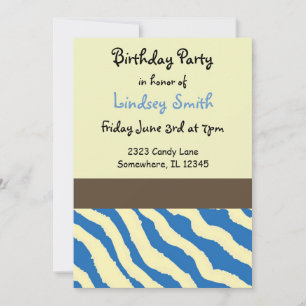 Blue and Brown Zebra Pattern Birthday Invitation
