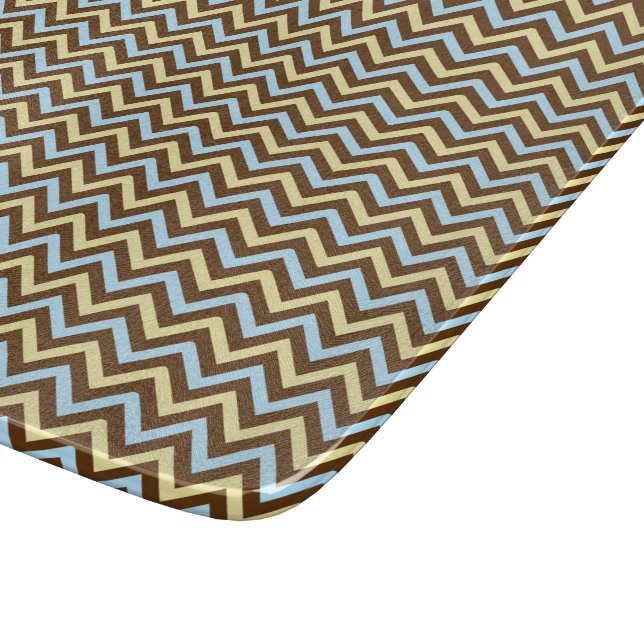 Blue and brown zigzag wave patterns cutting board (Corner)