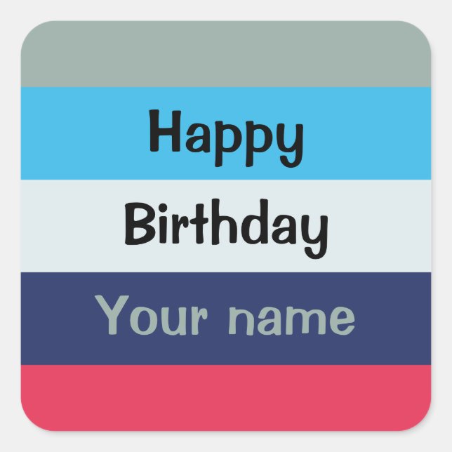 Blue And Burgundy Happy Birthday Square Sticker (Front)
