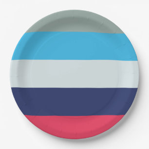 Blue And Burgundy Stripes Paper Plate