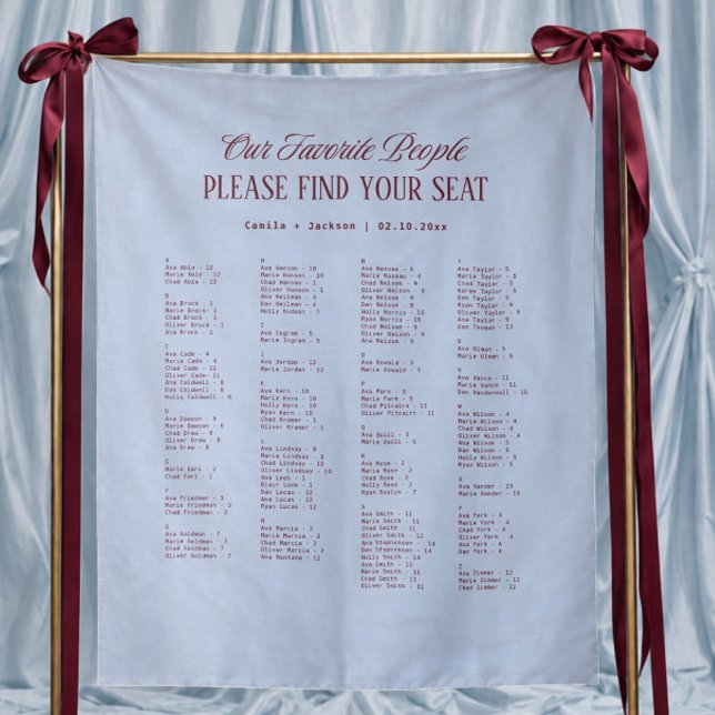 Blue and Burgundy Wedding Seating Chart Fabric Tapestry (Creator Uploaded)